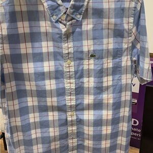 Lacoste Men's Casual Blue and White Plaid Shirt